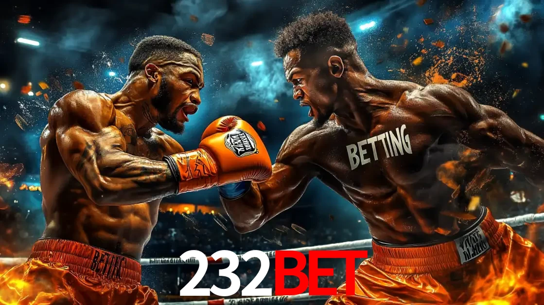 Dois boxeadores em uma luta intensa e explosiva, representando a adrenalina e as oportunidades de apostas em esportes de combate disponíveis na plataforma 232BET.