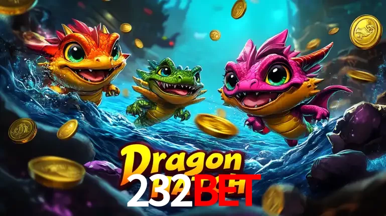 Arte promocional do jogo Dragon Hatch com três adoráveis dragões bebês nadando entre moedas de ouro, um dos slots mais divertidos para jogar no cassino 232BET.