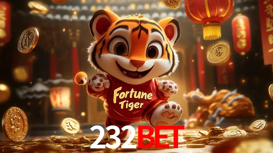 O alegre personagem do Fortune Tiger correndo sobre um caminho de moedas de ouro, simbolizando os grandes prêmios e a diversão do popular jogo de slot do 232BET.