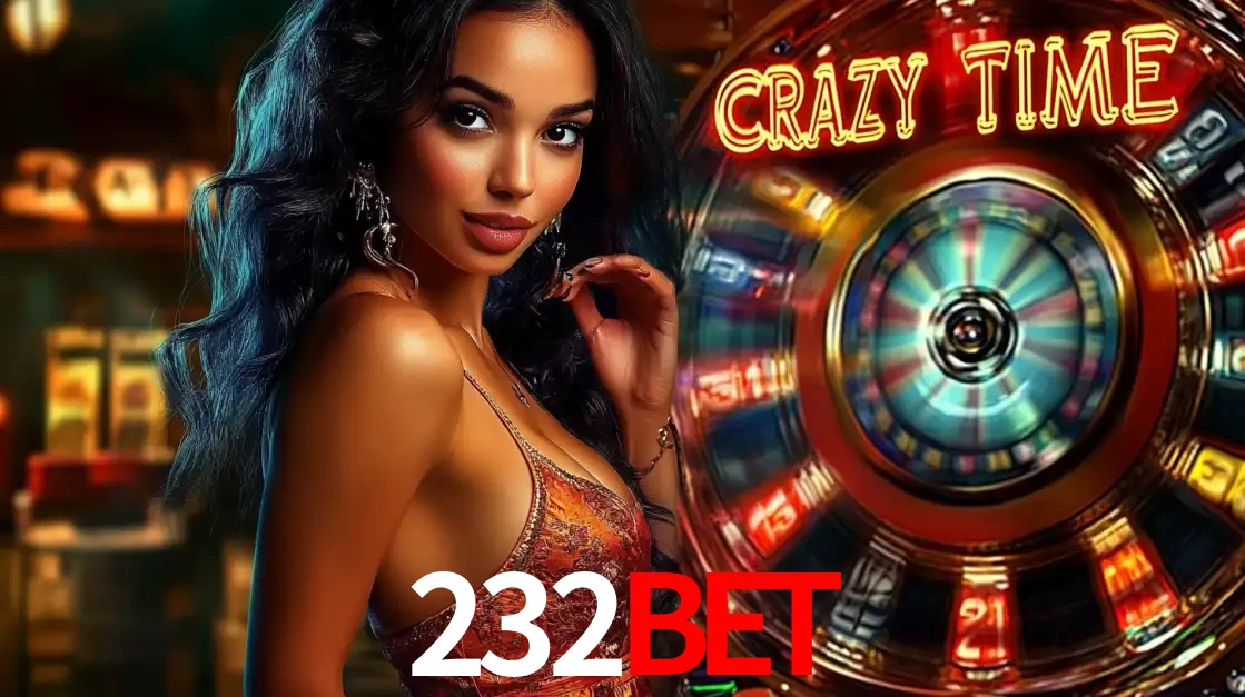 Mulher elegante ao lado da vibrante roda da fortuna do jogo de cassino ao vivo Crazy Time, um dos game shows mais populares e cheios de prêmios do 232BET.