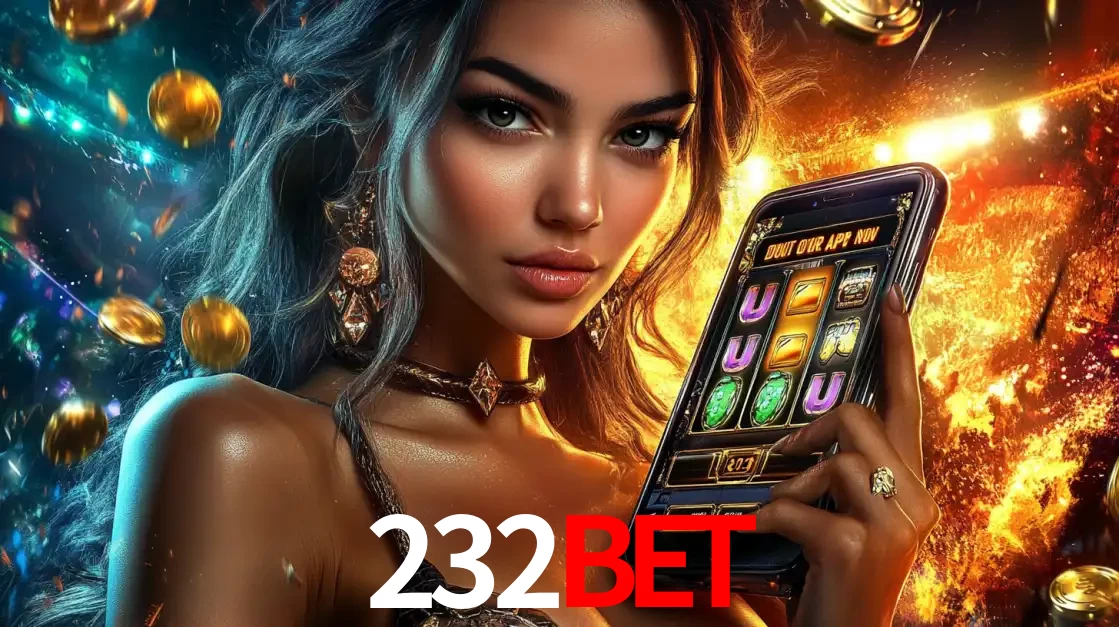 Mulher elegante mostrando um jogo de caça-níqueis em seu smartphone, destacando a experiência de cassino móvel oferecida pelo aplicativo 232BET.